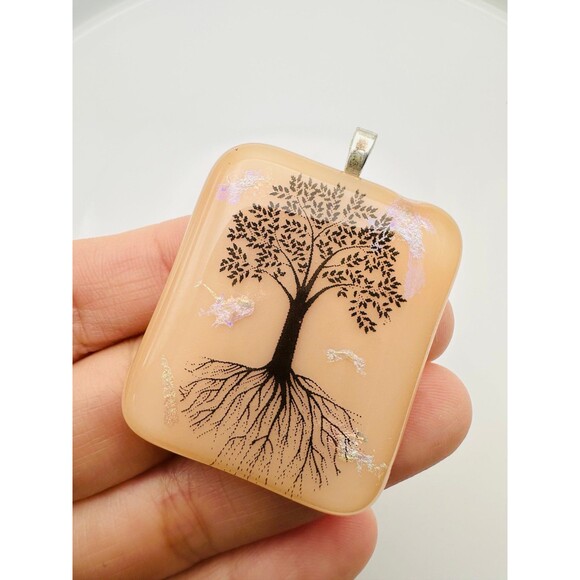 Handmade pretty dichroic glass tree of life pendant - Picture 2 of 5
